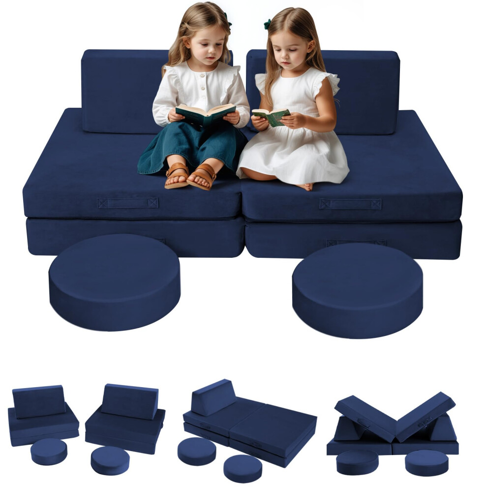 MeMoreCool Kids Play Couch Bed, Modular Toddler Sofa Chair for Playroom, 8-Piece Fold Out Baby Couch Play Set, Children Convertible Foam Sofa for-image-OPC-PH5265M-NEW