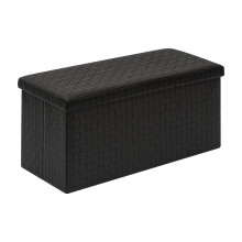 Bonlife Black Ottoman Storage Bench, Foldable Seat Faux Leather Foot Stool Storage Box with Lids for Kids Toys,Living Room, Hallway, Bedroom, 76 * 38