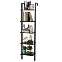 YMYNY Bookshelf Wall Mounted, Ladder Shelf, 5-Tier Bookcase Rack, Storage Unit with Metal Frame, Industrial Floating Wall Shelf for Living Room,