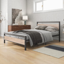 BOFENG 4ft6 Double Bed Frames with Wood Headboard,Heavy Duty Metal Platform Bed Frame Double Bed No Box Spring Needed,Mattress Base/Under Bed