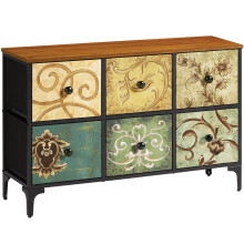 LYNCOHOME Chest of Drawers,6-Drawer TV Stand Cabinet with Metal Frame and Wooden Top, TV Unit for Bedroom, Living Room, Entryway, Nursery