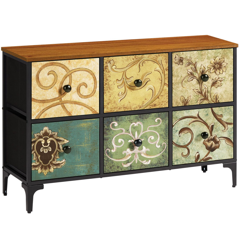 LYNCOHOME Chest of Drawers,6-Drawer TV Stand Cabinet with Metal Frame and Wooden Top, TV Unit for Bedroom, Living Room, Entryway, Nursery