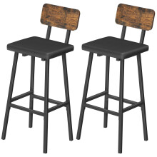 HOOBRO Bar Stools Set of 2, PU Upholstered Breakfast Bar Stools, Industrial Barstools with Backrest and Footrests, Bar Chairs for Kitchen, Dining