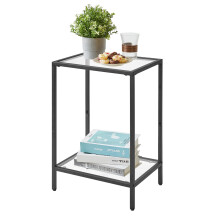 YMYNY Side Table, 2 Tier Sofa End Table, Bedside Tables with Tempered Glass, Coffee Table, Laptop Table for Living Room, Bedroom, Home Office,