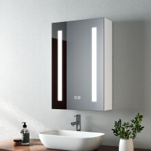 EMKE Led Bathroom Mirror Cabinet, Bathroom Wall Mirror Cabinet with Led Lights with Shaver Socket, Illuminated Mirror Cabinet with Anti Fog, Dimmable