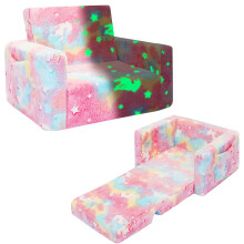 SLIGUY Toddler Couch, Kids Convertible Sofa to Lounger Pull Out Couch, Glow in the Dark Sofa Chair Gifts for Boys and Girls (Pink Unicorn)