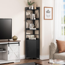 YITAHOME Corner Shelf 4 Tiers, Industrial Bookshelf with Cabinet Floorstanding Bookcase Wooden Storage Rack Shelving Units for Living Room, Home