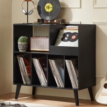 Large Record Stand With Storage and Shelf - Vinyl Holder With Presentation Surface for Up to 300 Albums - Music Room and Living Room Storage Solution
