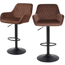 ralex-chair Bar Stools Set of 2, Height Adjustable Velvet Fabric Swivel Barstool Bar Chairs, Breakfast Dining Stools With Backrest and Armrest for