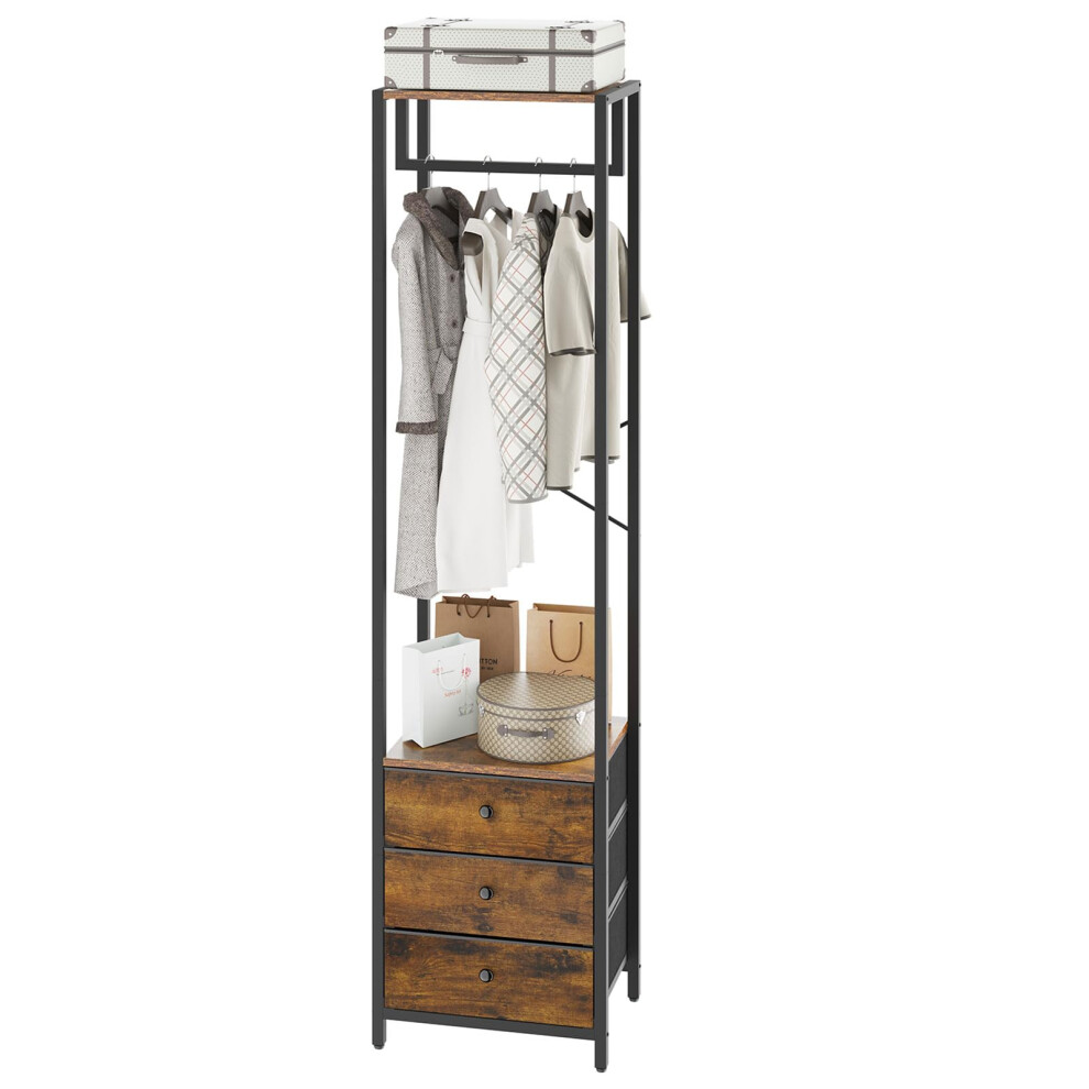YMYNY Coat Rack with Non-woven Drawer, Garment Rack, Freestanding Tall Closet Organizer, Clothes Rack with Rod, Industrial Storage Rack for Hallway-image-OPC-PH526KW-NEW
