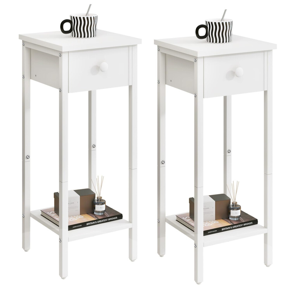 IBUYKE Slim Bedside Table Set of 2, Narrow Nightstand with Drawer, Telephone Table for Small Spaces, 25x25x70cm, Small Side End Table for Bedroom-image-OPC-PH526KS-NEW