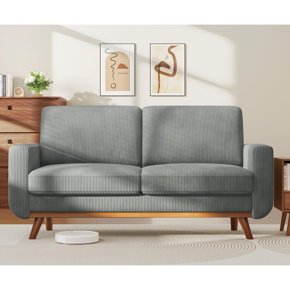 Vesgantti 172Cm Loveseat Sofa Dark Comfy Corduroy Couch With Spring Cushion, 2 Seater Sofa With Solid Wood, Sofa Couch With Deep Seat, Sofa For Grey