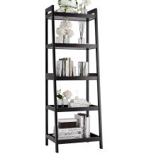 vovala Bookshelf, 5 Tier Ladder Bookcase with Bamboo Frame, Freestanding Tall Narrow Display Plant Shelf for Living Room, Kitchen, Bedroom, Balcony,