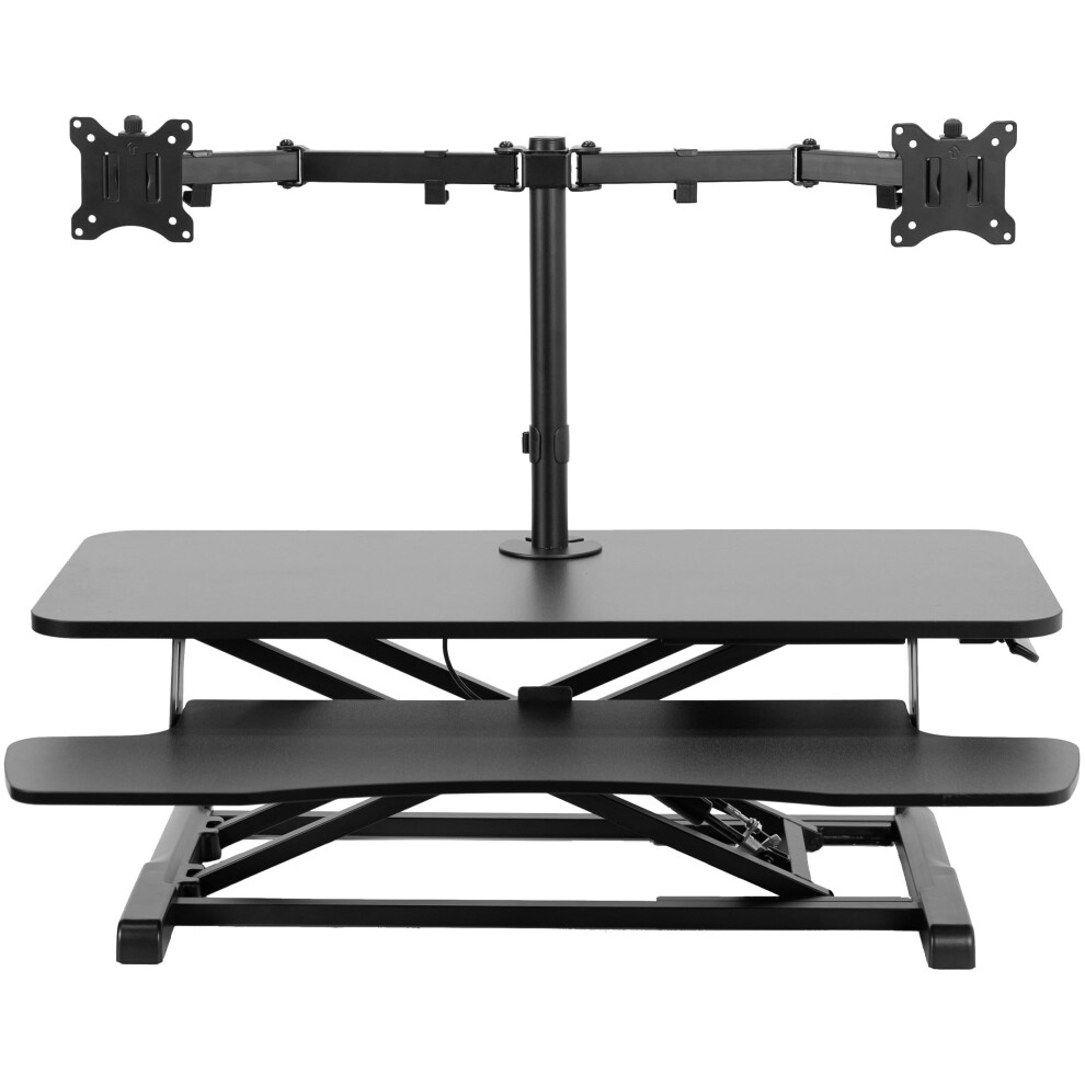 VIVO Height Adjustable 91cm Standing Desk Converter with Dual 13 to 30 inch Monitor Stand, Sit Stand Monitor Mount and Desk Riser, Black,