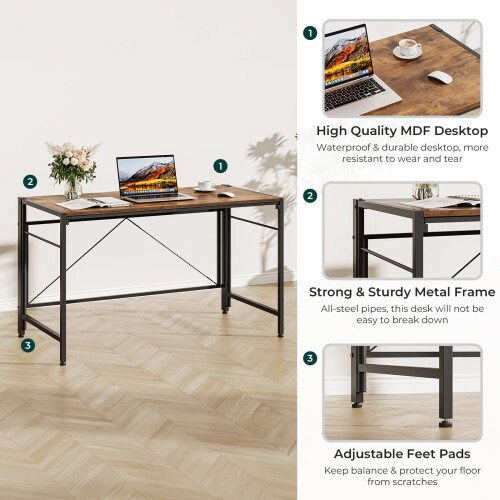 Dripex Dripex Folding Desk 110 x 50cm Writing Computer Desk Foldable Table Space Saving Home Office Desk Easy Assembly, Rustic Brown 2