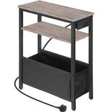HOOBRO Narrow Side Table, Slim Side Table with Charging Station, USB Ports and Power Outlet, Bedside Table for Small Space, 40 x 20 x 60 cm, for