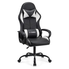 T-THREE.High-back ergonomic gaming chair, computer, office, desk chair, swivel seat, racing-style seat with 150kg weight capacity.(White)