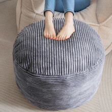 HIGOGOGO Corduroy Beanbags Round Footstool Bean Bag Pouf with Foam Chunk Filling, 65 x 45 cm Floor Poufs Foot Rest for Living Room, Dark Grey