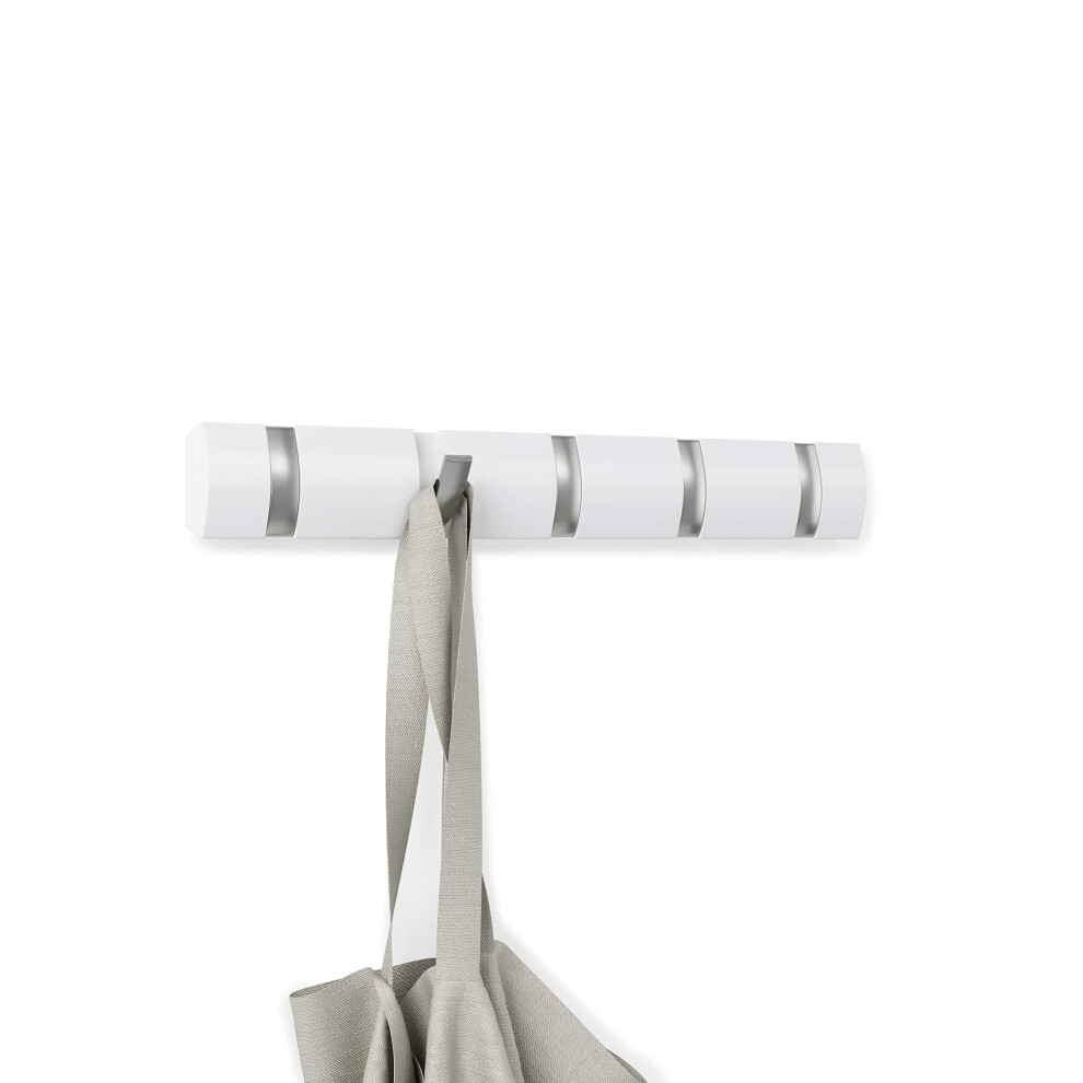 Umbra Flip 5-Hook Wall Mounted Coat Rack, Modern, Sleek, Space-Saving Coat Hanger with 5 Retractable Hooks to Hang Coats, Scarfs, Purses and More,