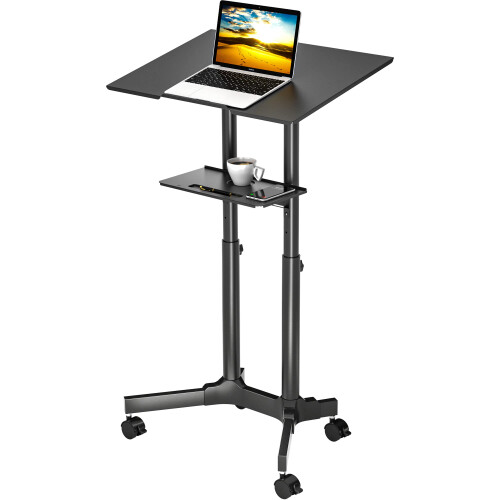 BONTEC Computer Desk Mobile Laptop Table Height Adjustable Standing Desk with Wheels, Mobile Workstation/Presentation Trolley/Ergonomic Top Platform