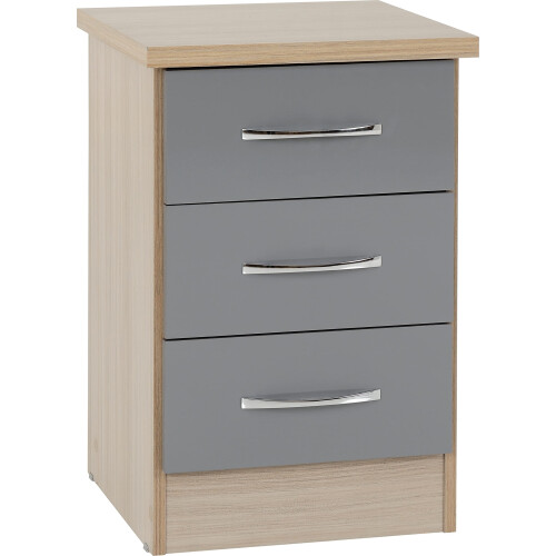 Seconique Seconique Nevada 3 Drawer Bedside in Grey Gloss/Light Oak Effect Veneer