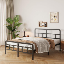 Yicensen Super King Bed Frame with Curved Headboard and Footboard 180x200 cm, Black Super King Platform Bed with Heavy Metal Slats for Stable Support,