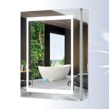 Tokvon? Viewfinder Bathroom Mirror Cabinet Wall Mounted LED Backlit light LED Dimmer with dual plug shaver socket Anti-fog Demister 500x700mm Aluminum