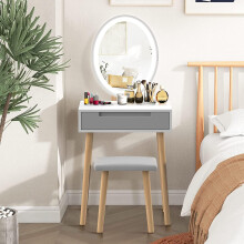 YOURLITE Makeup Vanity Table Set Dressing Table Vanity Cabinet with Stool Dresser with LED Mirror, White, 1 Drawer