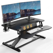 PUTORSEN Standing Desk Converter, 37'' Dual Tiered Sit-Stand Desk Riser with Keyboard Tray, Height Adjustable Computer Workstation with Cup Holder and