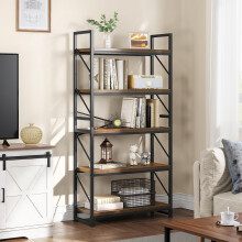 YITAHOME Bookcase 5 Tiers, Industrial Book Shelf Large Floorstanding Book case Wooden Shelf and Metal Frame Shelving Unit Display Storage Rack for