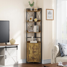 YITAHOME Corner Shelf 4 Tiers, Industrial Bookshelf with Cabinet Floorstanding Bookcase Wooden Storage Rack Shelving Units for Living Room, Home