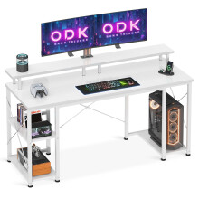 ODK Computer Desk with Shelves, 120 x 50 cm Gaming Desk with Storage, Home Office Table, Modern Simple Style PC Table, Stable Workstation, White