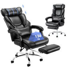 COLAMY Executive Office Chair with Footrest - Ergonomic High Back Design, Thick Bonded Leather Computer Chair with Removable Lumbar Pillow, Recliner