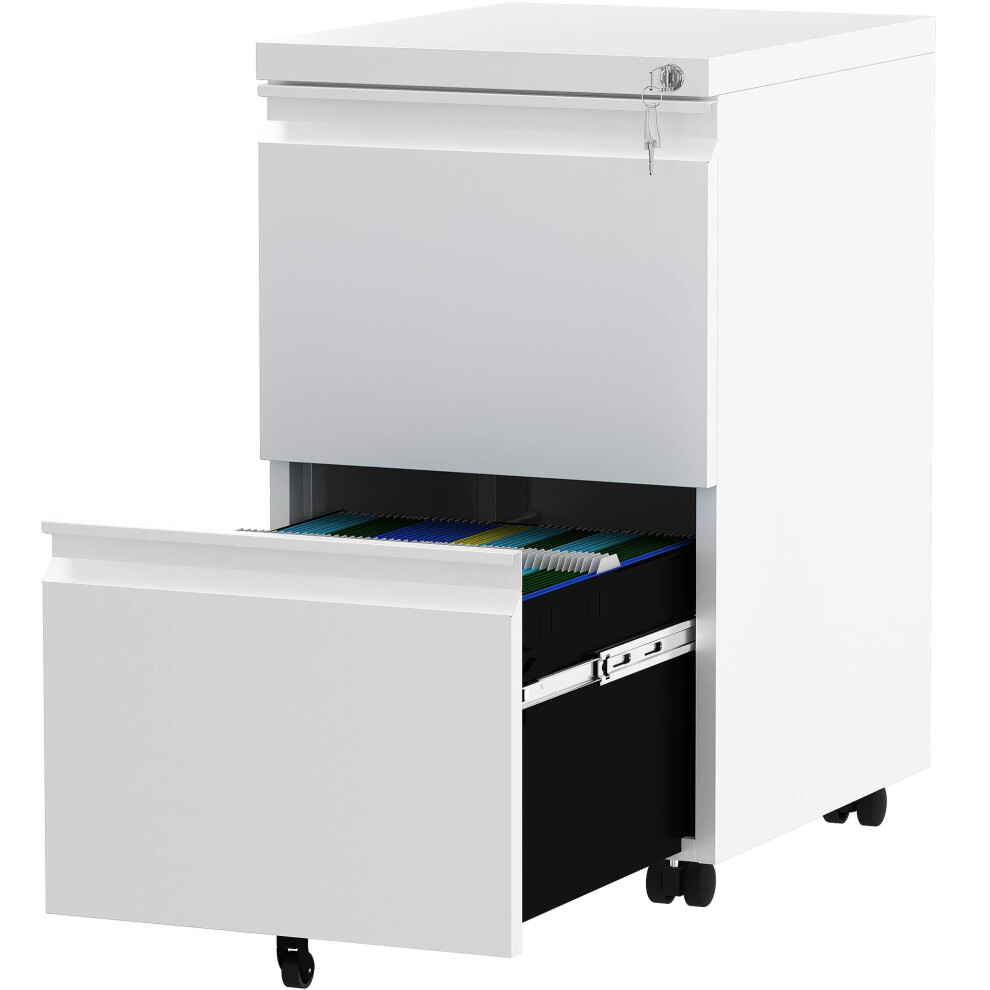 YITAHOME Mobile Filing Cabinet with 2 Lockable Drawers, Anti-tipping Rolling Filing Cabinet with Wheel for Home Office, Under Desk File Storage