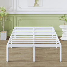 Lutown Teen High White Double Bed Frame with Rounded Corners, Heavy Duty Metal Bed Frames with Steel Slats, 4ft 6 Double Bed 46 cm High, Ample Storage