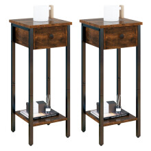 IBUYKE Slim Bedside Table Set of 2, Narrow Nightstand with Drawer, Telephone Table for Small Spaces, 25x25x70cm, Small Side End Table for Bedroom