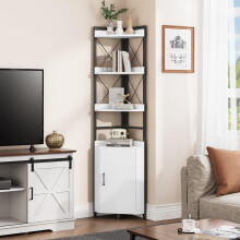 YITAHOME Corner Shelf 4 Tiers, Industrial Bookshelf with Cabinet Floorstanding Bookcase Wooden Storage Rack Shelving Units for Living Room, Home