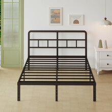 Lutown-Teen Black Double Bed Frame with Curved Headboard, Heavy Duty Metal Bed Frames Double with Steel Slats, 4ft 6 Double Beds 36 cm High, Ample
