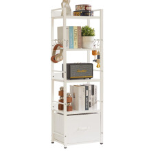 Aibiju Ladder Shelf, Bookshelf, 5 Tier Bookshelf with Drawer, Plant Stand, Living Room Bookcases for Living Room, Bedroom, Kitchen, Steel Frame,White