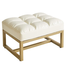 Aibiju Small Footstool Ottoman, Rectangle Faux Leather Footstool with Gold Metal Frame, Change Shoes Stool for Living Room, Bedroom, Entryway Office,