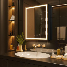 KWW 50 x 70 cm LED Lighted Bathroom Medicine Cabinet with Mirror, Defogger, Dimmer, 3 Color Light Makeup Mirror, Easy to Install, Wall Mounted