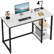 WOHOMO Computer Desk 120cm with 2-Tier Shelves Sturdy Home Office Desk with Large Storage Space Modern Gaming Desk Study Writing Laptop Table, White