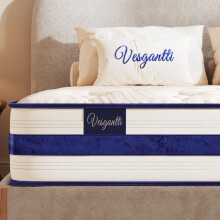 Vesgantti Double Mattress, 12 Inch Blue Flannelette Hybrid Mattress with Enhanced Edge Support and Breathable Memory Foam Top - Medium Firm,