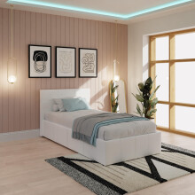 GFW Classic Leather Upholstered Ottoman Storage Bed With Gas End Lift & Under Bed Storage, Single, Faux Leather, White
