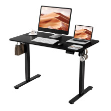 ERGOMAKER Electric Standing Desk Height Adjustable 110x60cm (43.3"x23.6"), Sit Stand With Splicing Top for Home Office (Black Frame + Black Desktop)