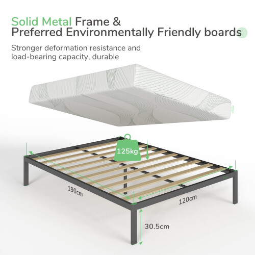 Novilla 30.5 cm Metal Small Double Bed Frame, 4FT Platform Bed Frame, Noise-cancelling Design, Engineered Wood Slat Support, Solid Support Leg, Easy 1