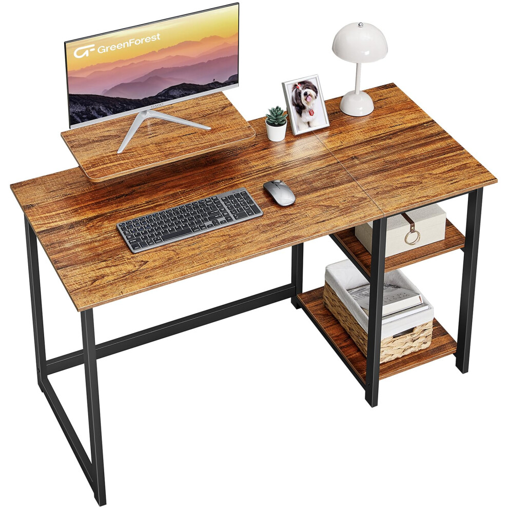 GreenForest Computer Desk with Monitor Stand,100cm Home Office Desk with Reversible Storage Shelves,Study Desk for Small Spaces,Brown-image-OPC-PH527TX-NEW