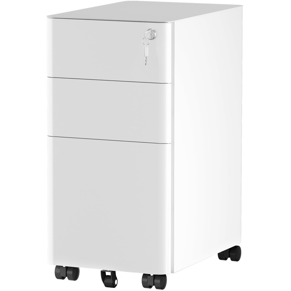 YITAHOME 3-Drawers Filing Cabinet Lockable, Home Office Mobile File Cabinets with Wheel, Under Desk File Office Cabinet for Letter/Legal/A4, Fully