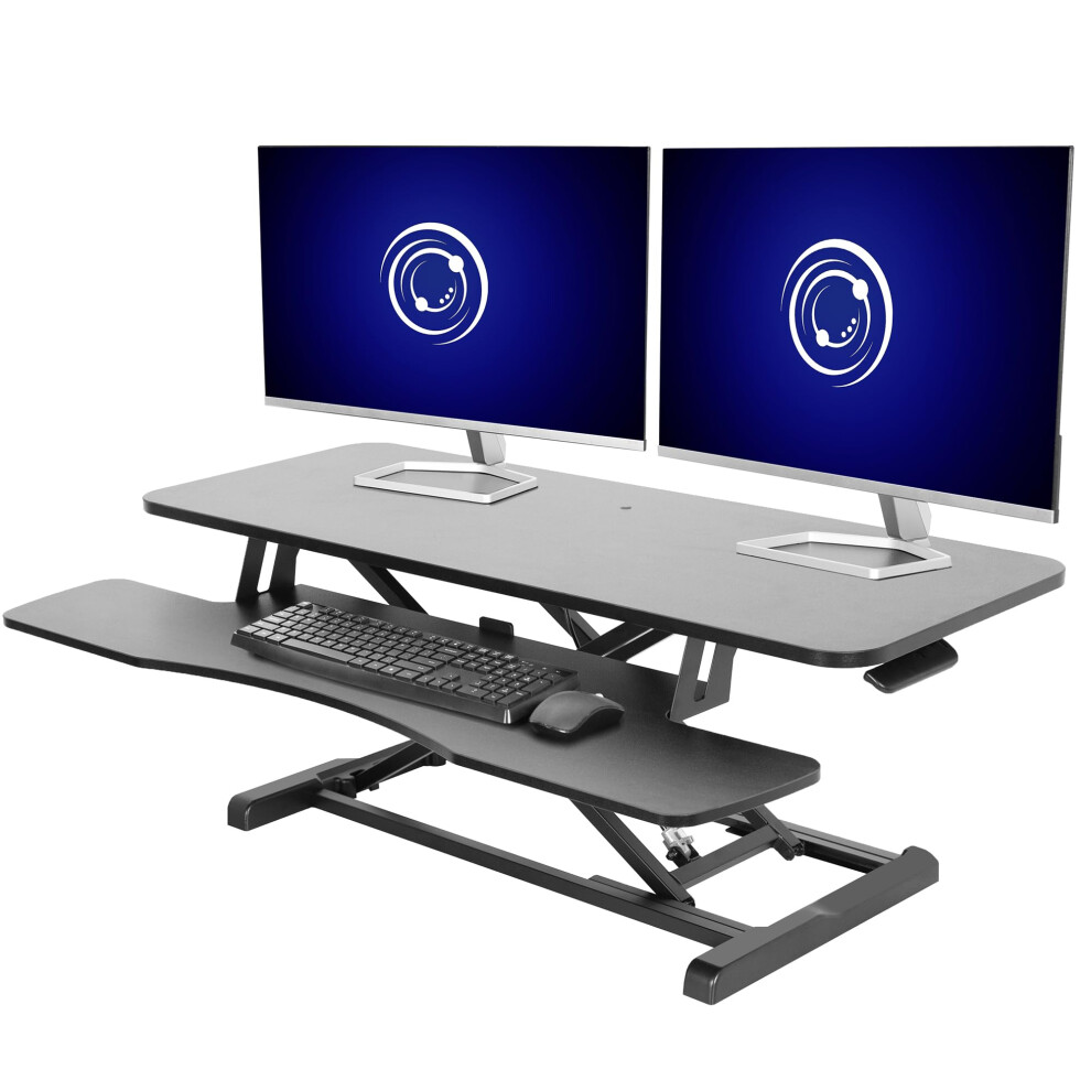 VIVO 107 cm Desk Converter, K Series, Height Adjustable Sit to Stand Riser, Dual Monitor and Laptop Workstation with Wide Keyboard Tray, Black,
