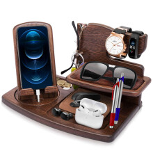 Gifts for Men Bedside Organiser for Dad Birthday Gifts for Him Wood Phone Docking Station Key Holder Wallet Watch Stand Mens Gifts for Birthday